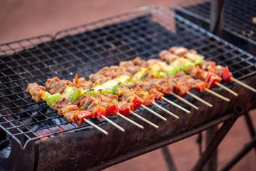 BBQ in the market in thailand,Street food concept.