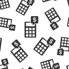 Money calculation icon seamless pattern background. Budget banking vector illustration on white isolated background. Financial payment business concept.