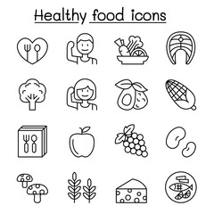 Healthy food icon set in thin line style