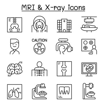 X-ray, MRI & Medical diagnostic icon set in thin line style