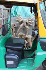 Idol of Hindu Goddess Durga during preparations in Kolkata. Clay idol of Goddess Durga, under...