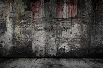 Aluminium Prints Brick wall Bloody background scary old bricks wall and floor, concept of horror and Halloween