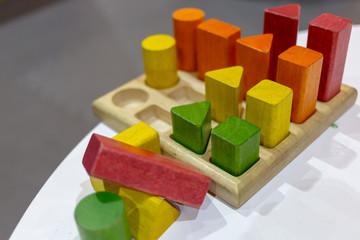 Wooden building blocks on table