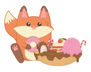 Kawaii of fox cartoon with cake design