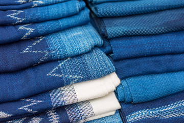 Indigo blue scarfes for the at the market,Thai Blue Indigo dyed cloth