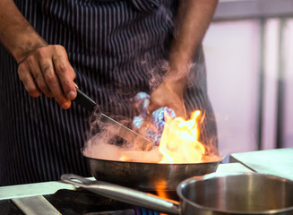 Chef preparing food, meal, in the kitchen, chef cooking, Chef decorating dish