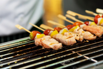 Barbeque grilled tomatoes on the grill, Selective focus