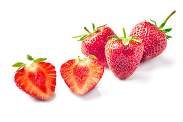 Strawberries with leaves. Isolated on a white background.