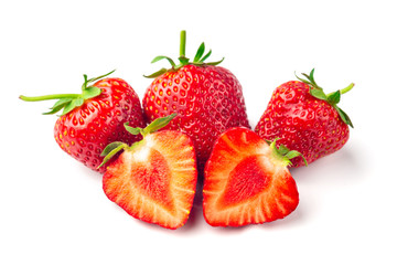 Strawberries with leaves. Isolated on a white background.