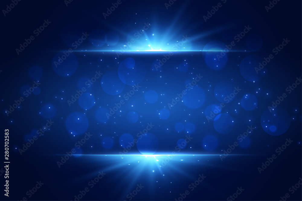 Poster blue light sparkles background with text space