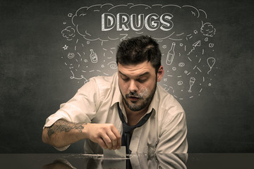 Loser drunk man with drinking, drug, hangover, alcoholic drugs concept