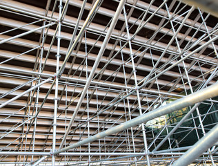 Metal scaffolding under the podium of the stadium