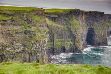 View over cliff line of the Cliffs of Moher in Ireland