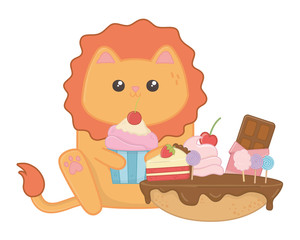 Kawaii of lion cartoon with cake design