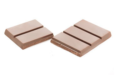 Two Dark Brown Chocolate Pieces on White Background