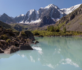 mountain lake and three peaks