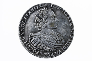 Old silver coin close up