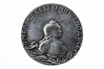 Old silver coin close up