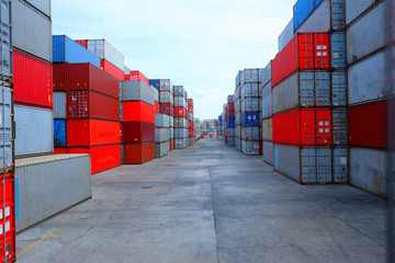 Fototapeta premium Containers in cargo ships, container ships in the export business, industrial and transportation concepts
