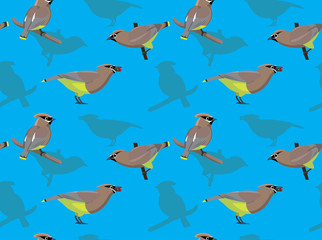 Fototapeta na wymiar Bird Cedar Waxwing Cartoon Background Seamless Wallpaper