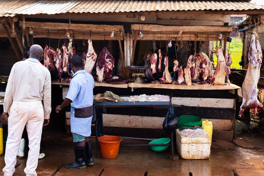 A butcher on a market in Entebbe