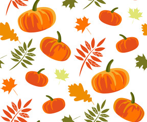 Vector autumn leaves and pumpkin, halloween pattern. Floral stock vector illustration
