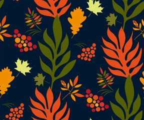 Vector autumn leaves, halloween pattern. Floral stock vector illustration