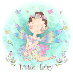 A little fairy-tale fairy. Forest girl elf. Vector illustration.