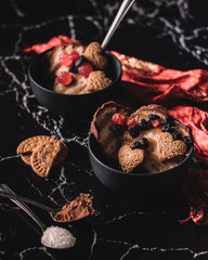 no-bake dessert with chocolate and blueberries in bowls