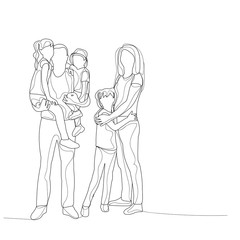  isolated lines with family, parents and children sketch