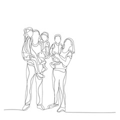 Fototapeta na wymiar lines with family, parents and children sketch