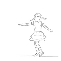 vector, isolated lines with a sketch of a girl child dancing