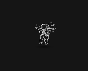 Astronaut Flat Line Art Design Illustration.