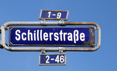 street sign schillerstrasse (Schiller street) in Frankfurt