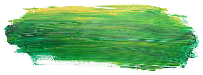 green yellow acrylic stain element on white background. with brush and paint texture hand-drawn....