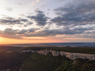 sunset over the mountain monastery of Crimea