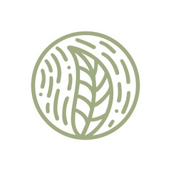 Round bio emblem in a circle linear style. Tropical plant green leaves logo. Vector abstract badge for design of natural products, flower shop, cosmetics, ecology concepts, health, spa, yoga Center