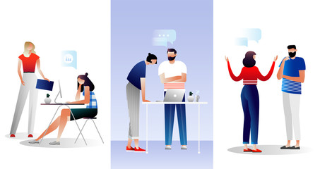 	 Business concept. Team metaphor. people connecting puzzle elements. Illustration flat design style. Symbol of teamwork, cooperation, partnership.