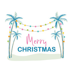 Palm tree and hanging garland light illustration
