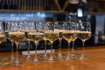 Glasses of wine on the bar for the party