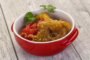 Caucasian cuisine - baked eggplant and tomato