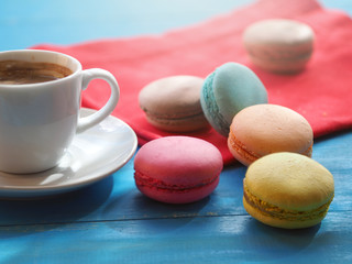 macarons with a cup of coffee