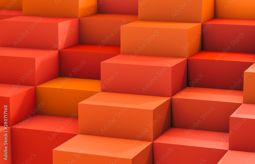 Poster Abstract background with white 3d cube box. 3d render. orange background.