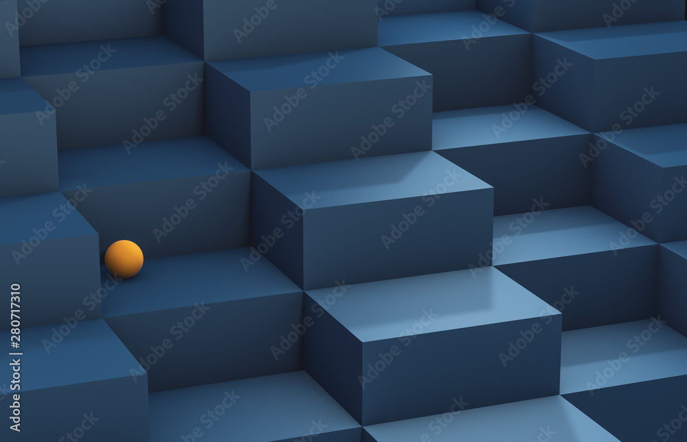 Poster Abstract background with white 3d cube box. 3d render. blue background.