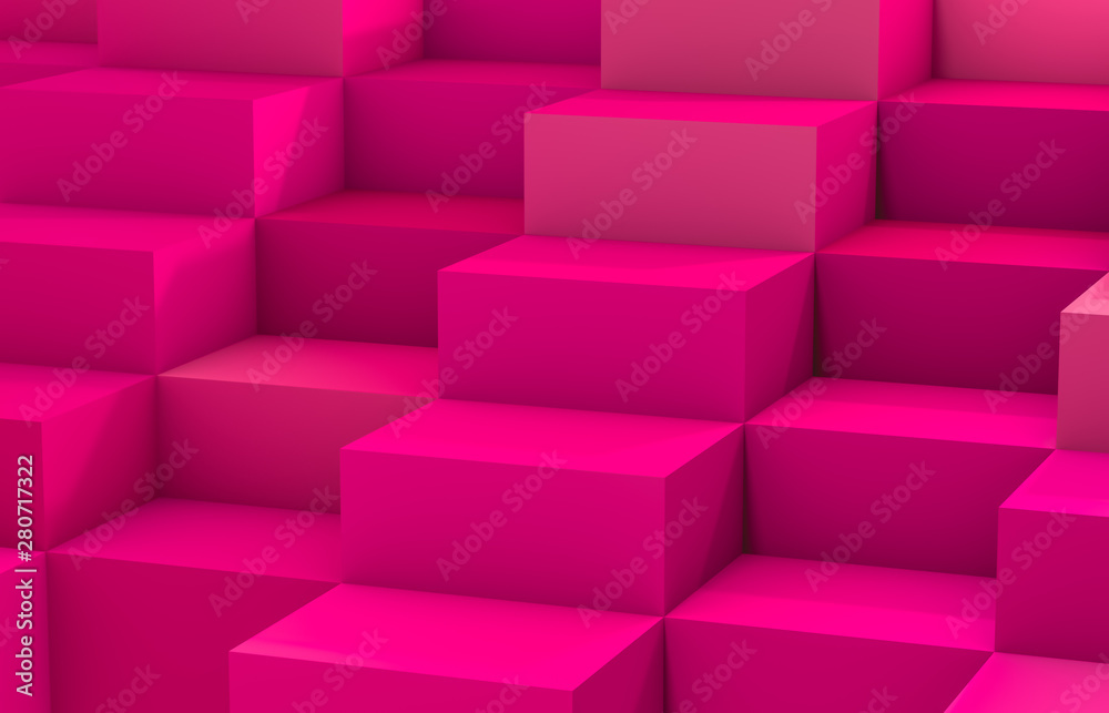 Poster Abstract background with white 3d cube box. 3d render. pink background.
