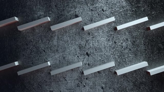 Rows of sticks are on scrabble surface, 3d rendering computer genrated modern background