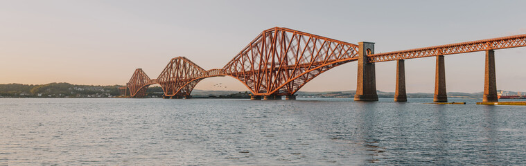 Sunset at the famous forth rail bridge in scotland