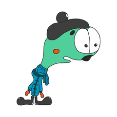 Cartoon Worm cute character in a hat and scarf. drawn with Doodle style. perfect for children's t-shirts or fairy tale characters, games.