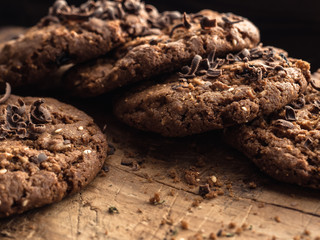 oatmeal cookies with chocolate sprinkle on a wooden board