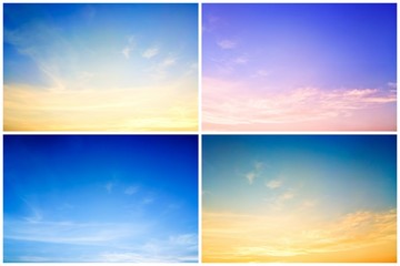 Set of colorful dramatic sky background, Photo collection. Summer concept. Use for cover, advertising, cosmetic, beauty, brochures, flyers. copy space for your design or product display